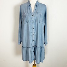 J.Jill Chambray Tiered Shirt Dress Button Front Spring Cottage Classic Sz Medium
