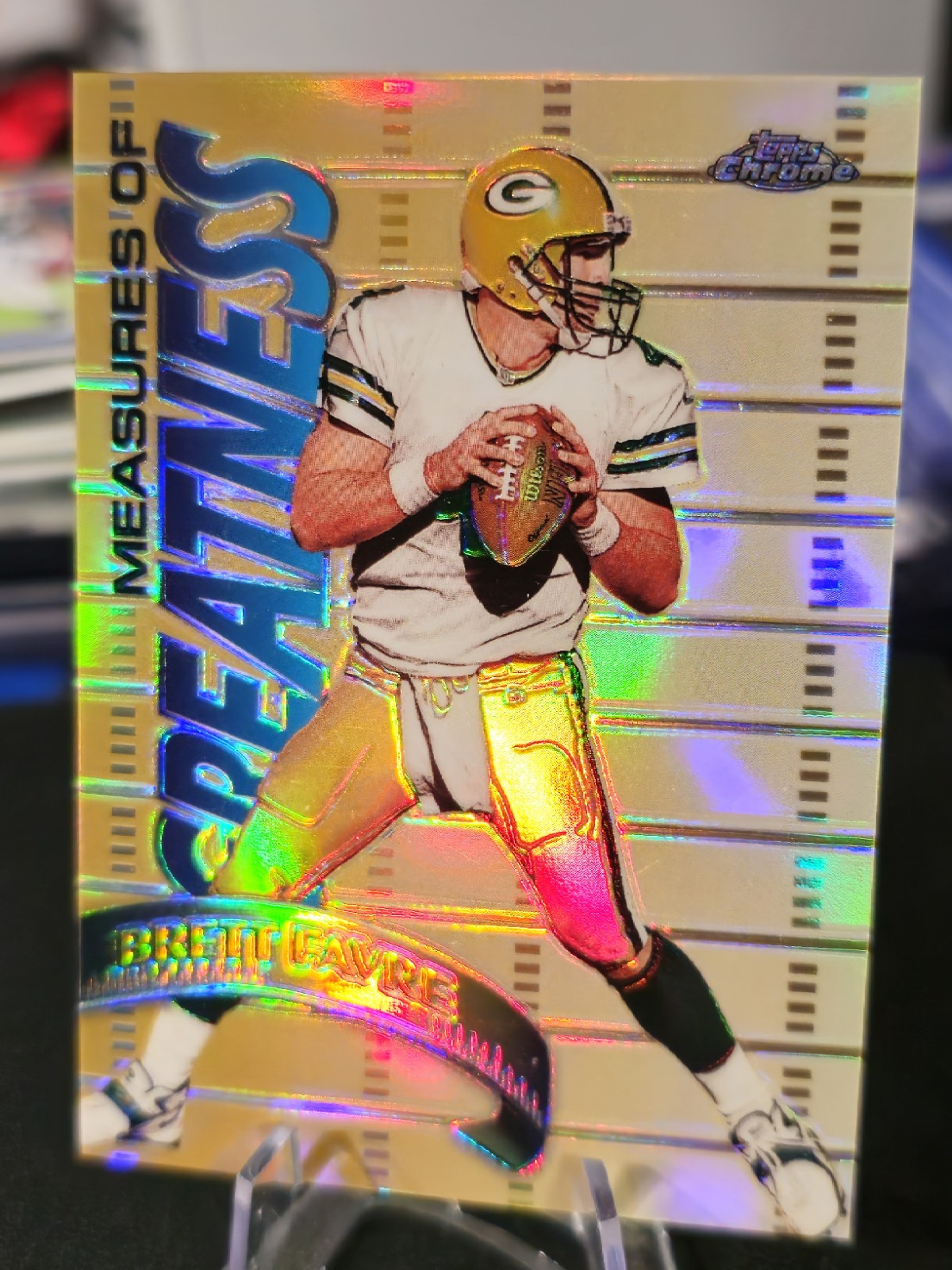 1998 Topps Chrome Measures of Greatness Refractor #MG15 Brett Favre HOF 🔥 