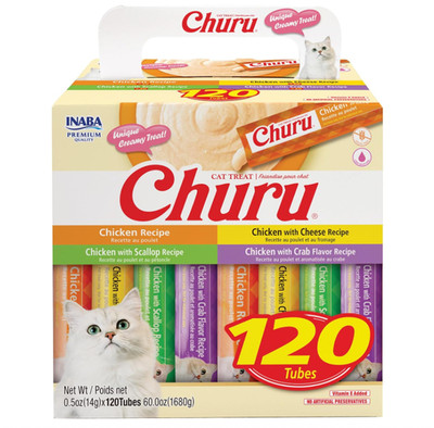 INABA Churu Cat Treats, Chicken Variety, Creamy Purée, 120 Tubes
