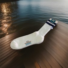 VTG Socks Rico NOS 10-13 Orlon Acrylic Men's Crew Striped Blue White Red Nylon