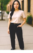 Rafaela Black Suede Pant Woman Vintage Boho Straight Leg High Waist Fall Size 12