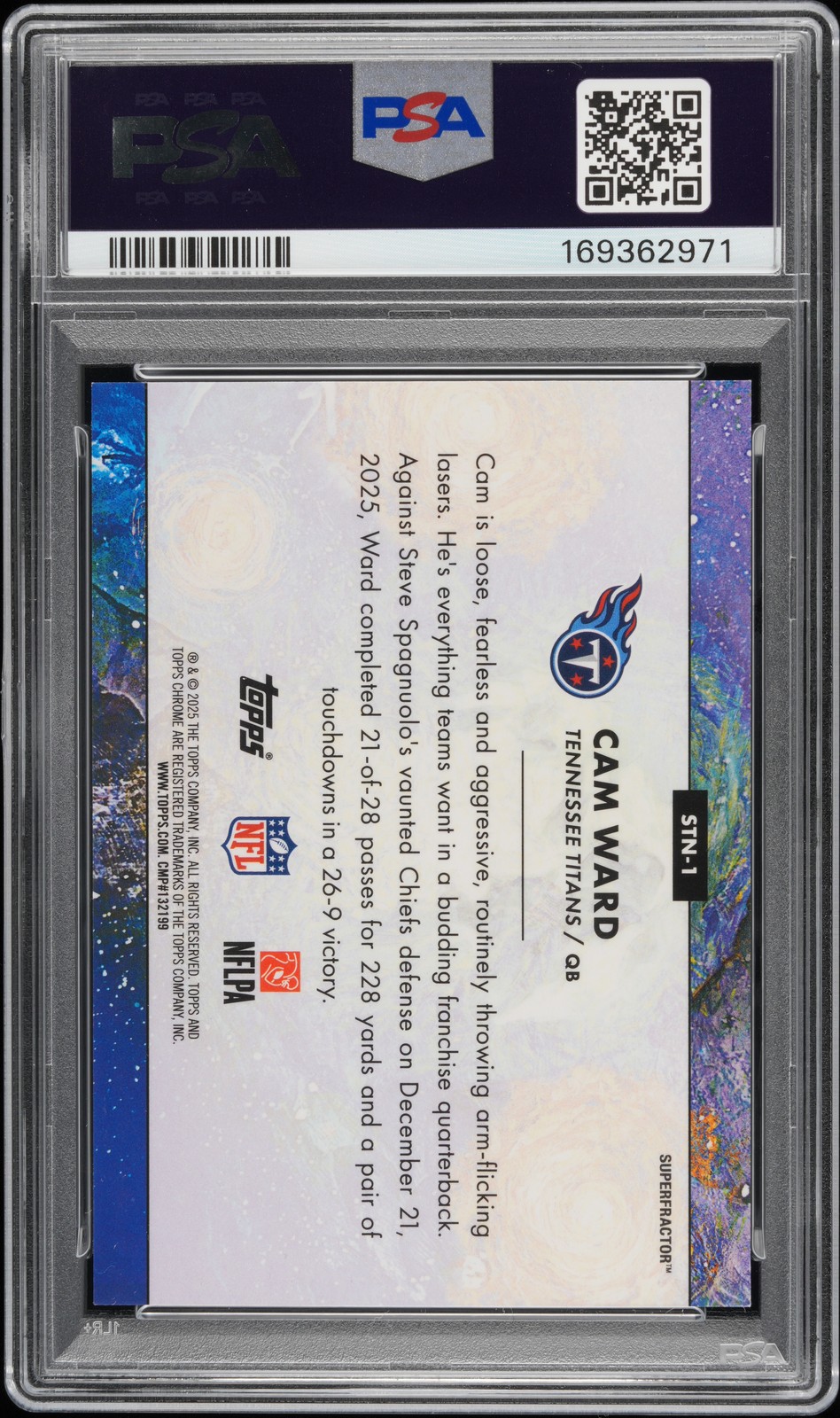 2025 TOPPS COSMIC CHROME STARS THE NIGHT SUPERFRACTOR CAM WARD RC 1/1 PSA AUTH  view 2