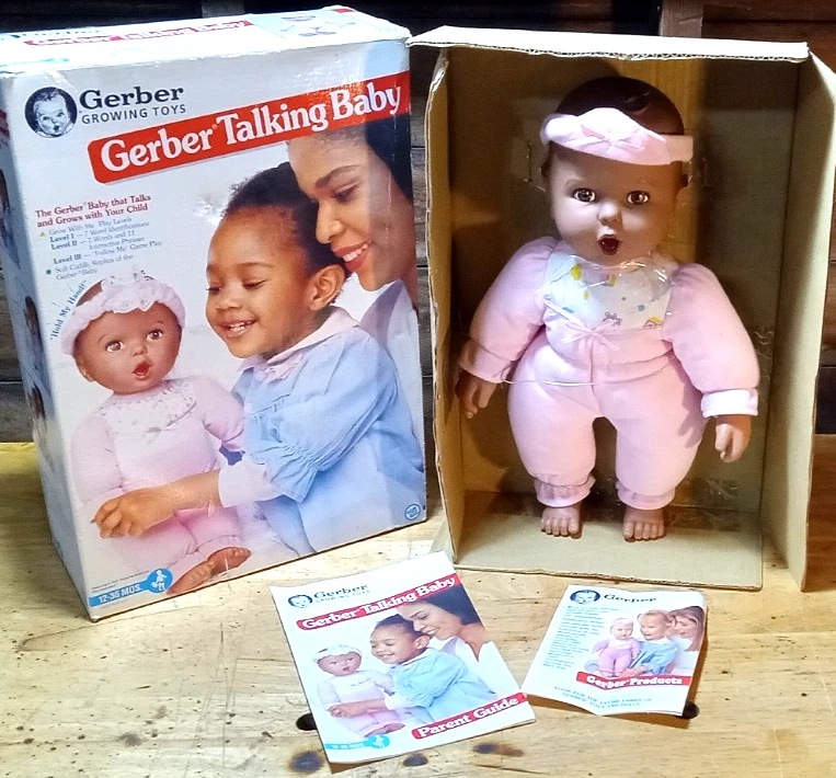 Juguetes de cultivo Gerber de colección raros Gerber muñeca bebé parlante afroamericana Foto 2 de 4