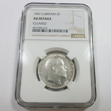 1907 NGC AU Details - Great Britain Two Shillings 2S Coin #60481B