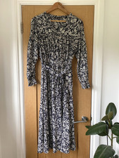 M&S NAVY WHITE DITSY LONG MIDAXI FLORAL MONOCHROME BOHO DRESS - 14 WORN ONCE