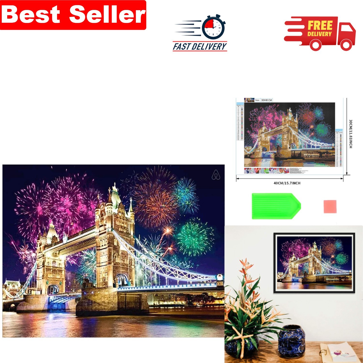 DIY 5D Diamond Painting Kit - Sparkling Bridge Art for Home Decor, 30x40 cm