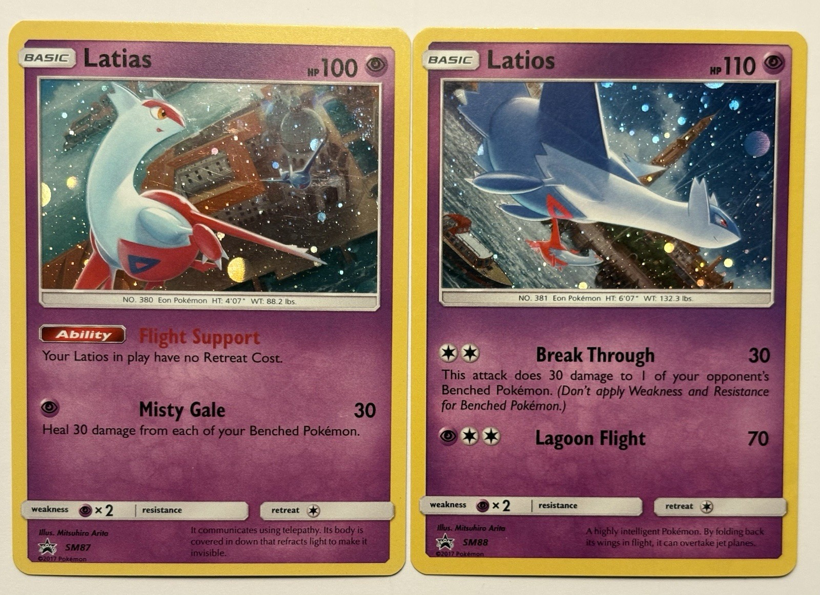 Latios Sm88 & Latias Sm87 - Sun & Moon Promo Set Of 2 Cards LP - A13