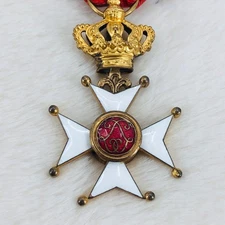 Order of Leopold II Belgium Army Former NCOs Enamel Cross Ribbon Medal Badge Pin