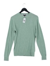 Tommy Hilfiger Men's Jumper S Green 100 Cotton Round Neck Pullover