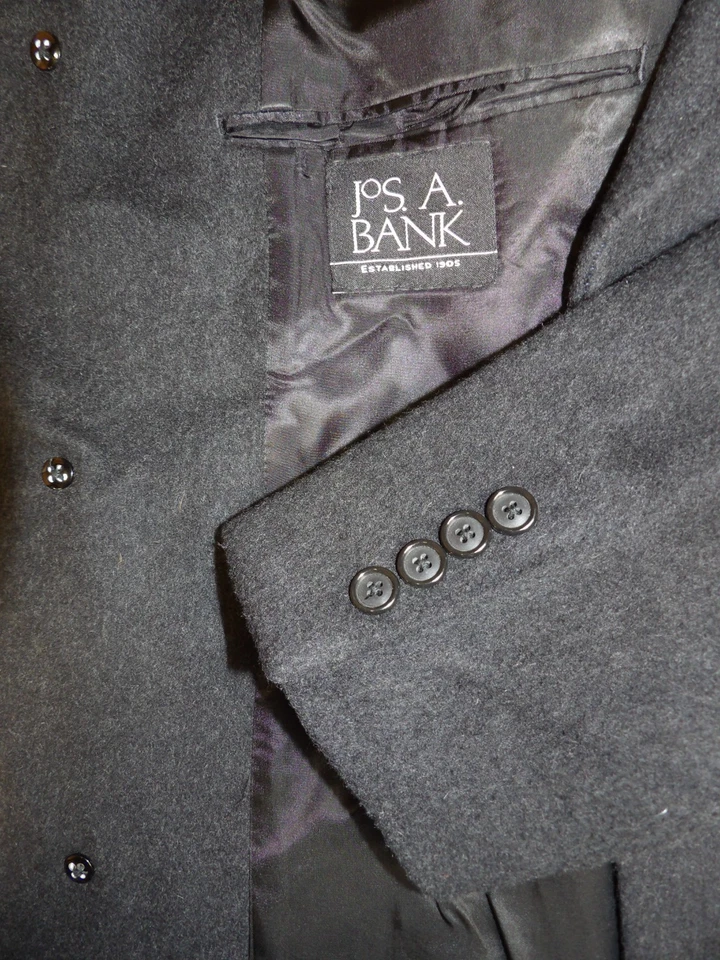 Jos A Bank Abrigo Top Abrigo Abrigo Invierno 38s Negro Lana Cachemira Bld Z#60 Foto 3 de 4