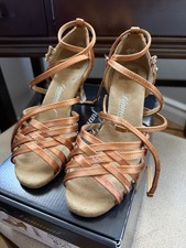 Diamant Ballroom Latin Dance Shoes, Dark Tan Satin, Size 5.5 5-1/2 EU 38-1/2