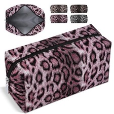 Leopard Makeup Bag, 7 Inch Foldable PU Toiletry Pouch, Pink