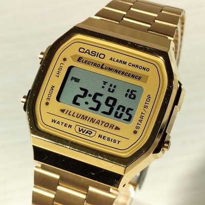 CASIO Alarm Chrono Illuminator Gold A168 Quarzuhr 36mm Armband 15-17cm