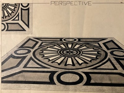 Beau Dessin Peinture 1950 Original Art Deco Motif Gouache Encre Papier Ancien