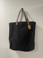 Canvas Transport Tote Bag w/ Genuine Leather Handles, Black Grocery Shopping