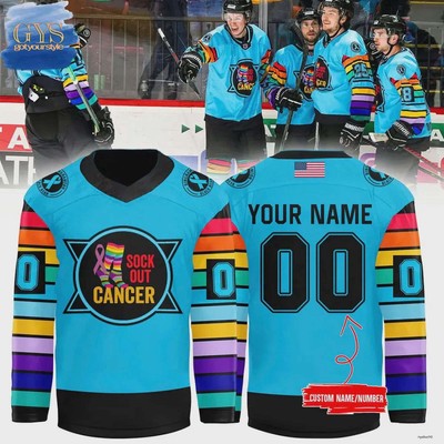 Personalized Binghamton Black Bears Sock Out Cancer Special Edition Hockey Shirt