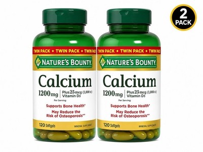 (2 Pack) Nature's Bounty Calcium 1200mg 120ct Each Exp: 06-2027+ M41