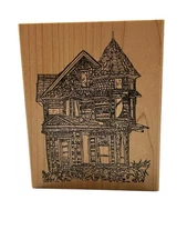 Haunted House Rubber Stamp Dilapidated Farmhouse