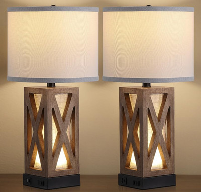 Burlywood Table Lamp Set with 3 Color Temperatures & USB Charging Ports