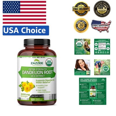 100% Pure USDA Organic Dandelion Root Capsules - 120 Count for Wellness