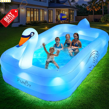 Solar Swan Inflatable Pool Adults Kids LED Lights 100 x 63 x 20 in White - US