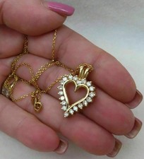 1CT Round Cut Diamond Heart Pendant Necklace For Womens 14k Yellow Gold Finish