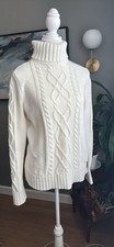 VTG Eddie Bauer Green Tag Cable Knit Sweater 90s Cream Cotton Blend M RARE