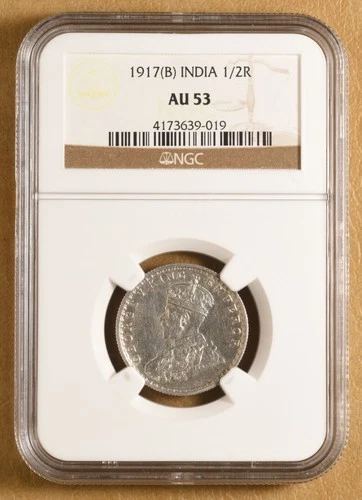 1917 B India 1/2 Rupee NGC AU53