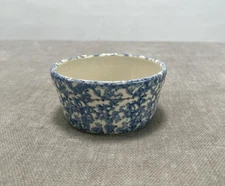 Roseville Ohio Pottery Blue Spongeware Bowl Farmhouse Cottagecore 5” Crock USA
