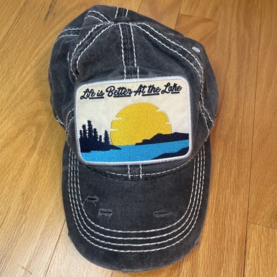 LIFE IS BETTER AT THE LAKE hat Gray adjustable cap Wild Wear Distressed