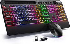 Wireless Keyboard and Mouse Combo, RGB Backlit, Ergonomic Wrist Rest
