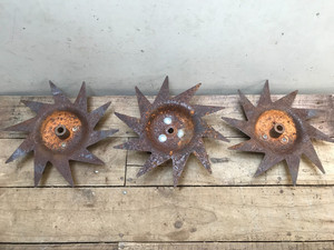 3 Rusty Rototiller 9" Blades 10 teeth spiral design wall art