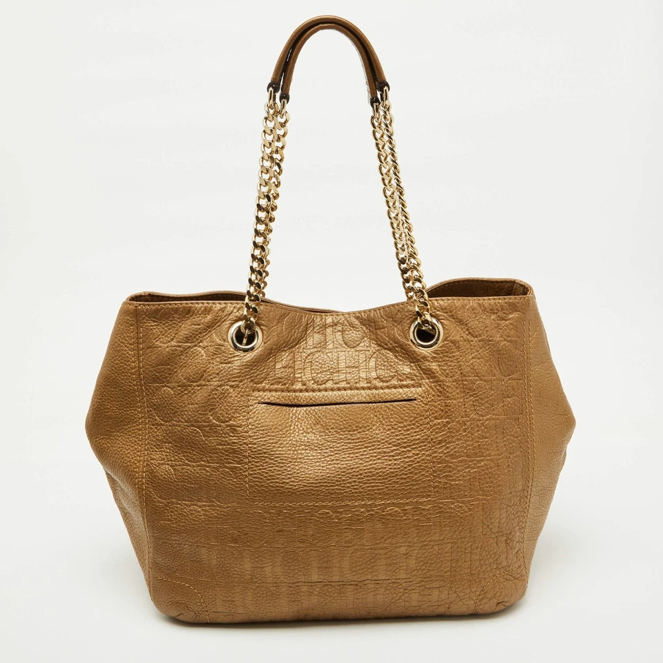 CH Carolina Herrera Metallic Gold Monogram Leather Audrey Tote - Image 4 of 4