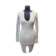 NEW Ladies PRETTY LITTLE THING Grey Rib Strappy BODYCON DRESS - UK 8 - BNWT PLT