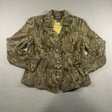 Requirements Women Small Paisley Blazer Jacket Green Tan Earth Tone Button Front