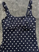 Lands' End Size 8 Underwire Tankini Swimsuit Top Navy With White Polka Dot Women
