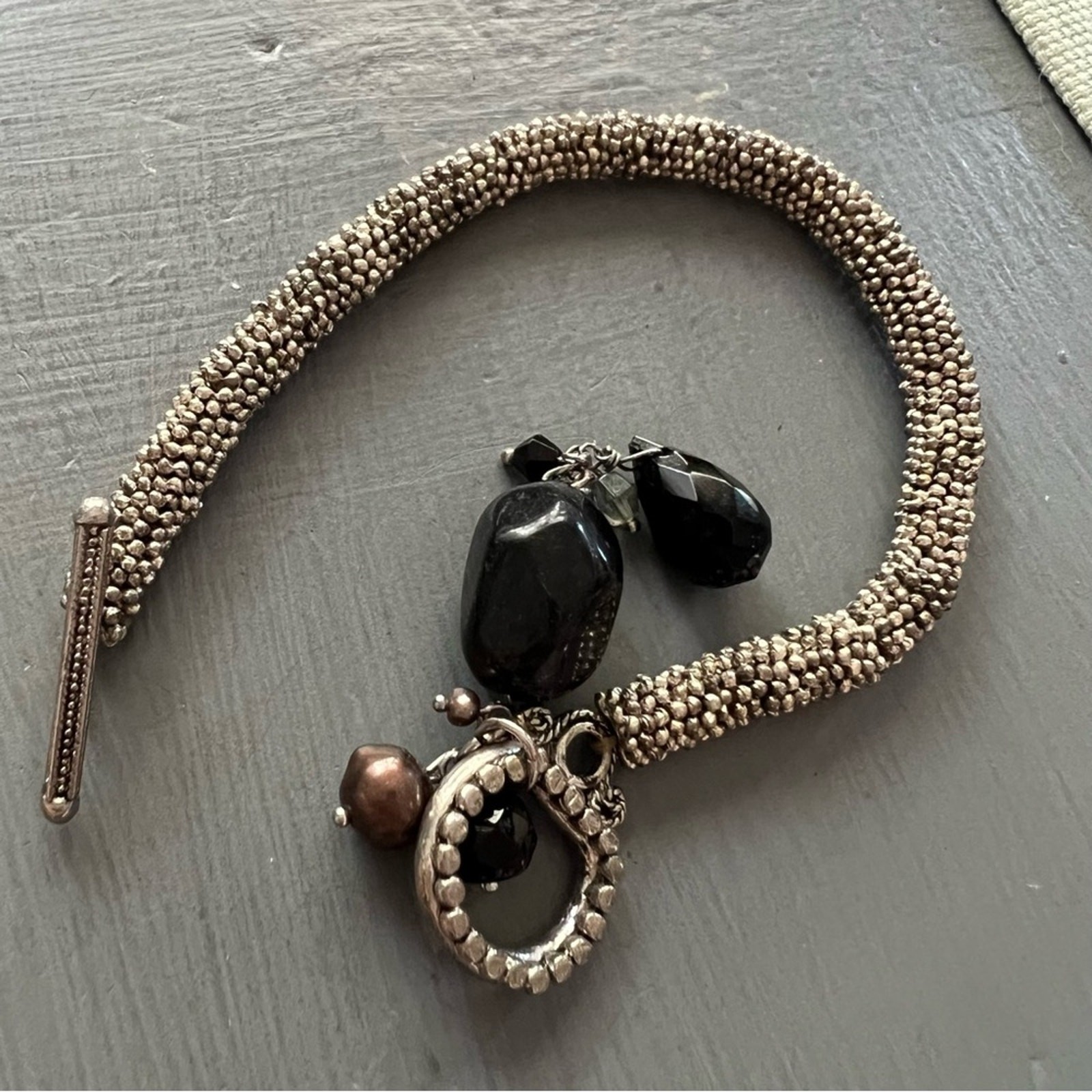 Silver Tone Beaded Toggle Bracelet - image 2