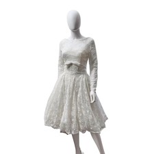 Vintage 1950s Lorrie Deb Lace Wedding Dress – Tea Length, Long Sleeves - Sz Med 