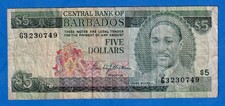 Barbados  5 Dollars 1975 (ND) P-32 Circulated Banknote - G3230749