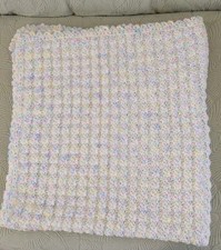 Handmade Crochet Baby Blanket 34" x37" Shell Stitch w/Eyelet Edging Multicolored