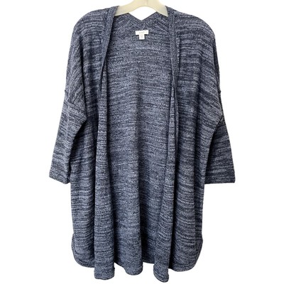 J. Jill PureJill Blue Linen Blend Open Front 3/4 Sleeve Cardigan Size MP