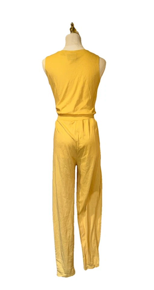 Vintage Apricot Bay Women’s Butter Yellow Sleeveless Jumpsuit Size M - Image 3 of 4