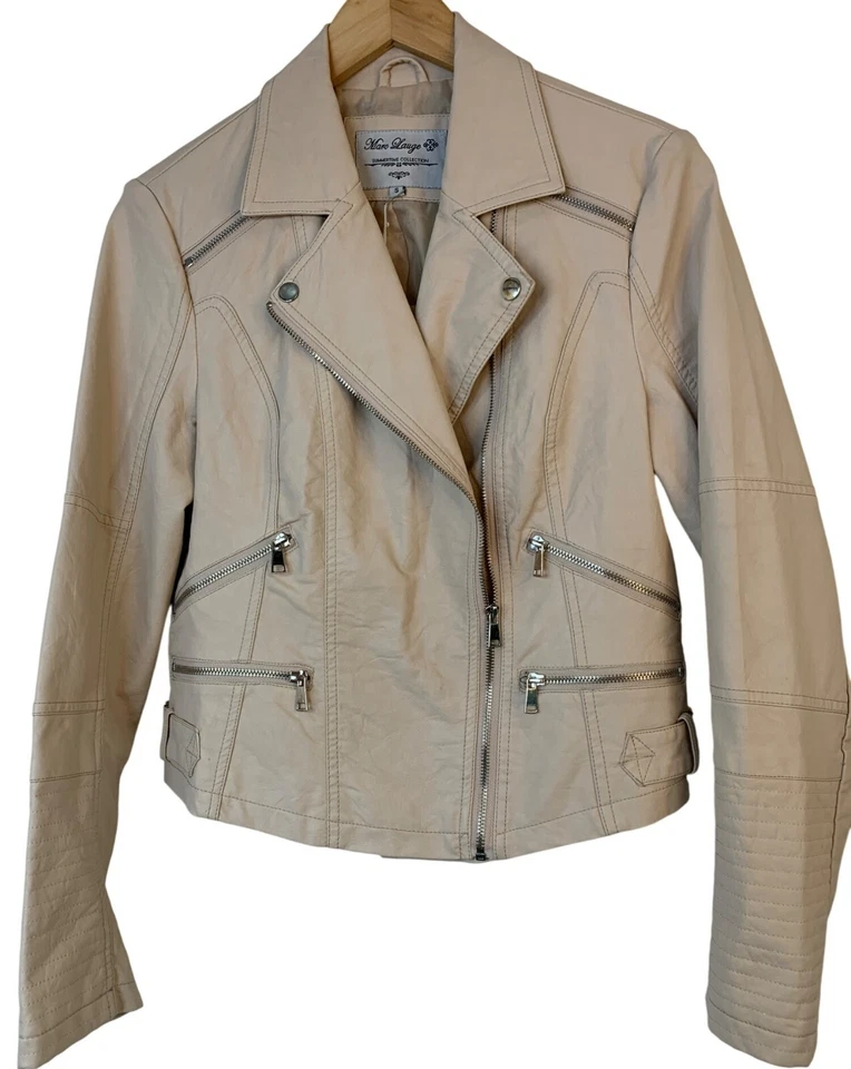 Marc Louge Nude Summertime Cropped Moto Jacket S Faux Leather Zipper 10022 - Image 2 of 4