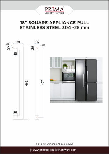 Appliance Pull / Handle – Square 18″ C/C Stainless Steel Bar 25mmx25mm - Bild 15 von 19