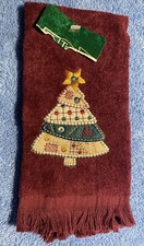 VTG *Y2K-era  COUNTRY CHRISTMAS TREE FRINGED FINGER TIP TOWEL -Unused-w ORIG TAG