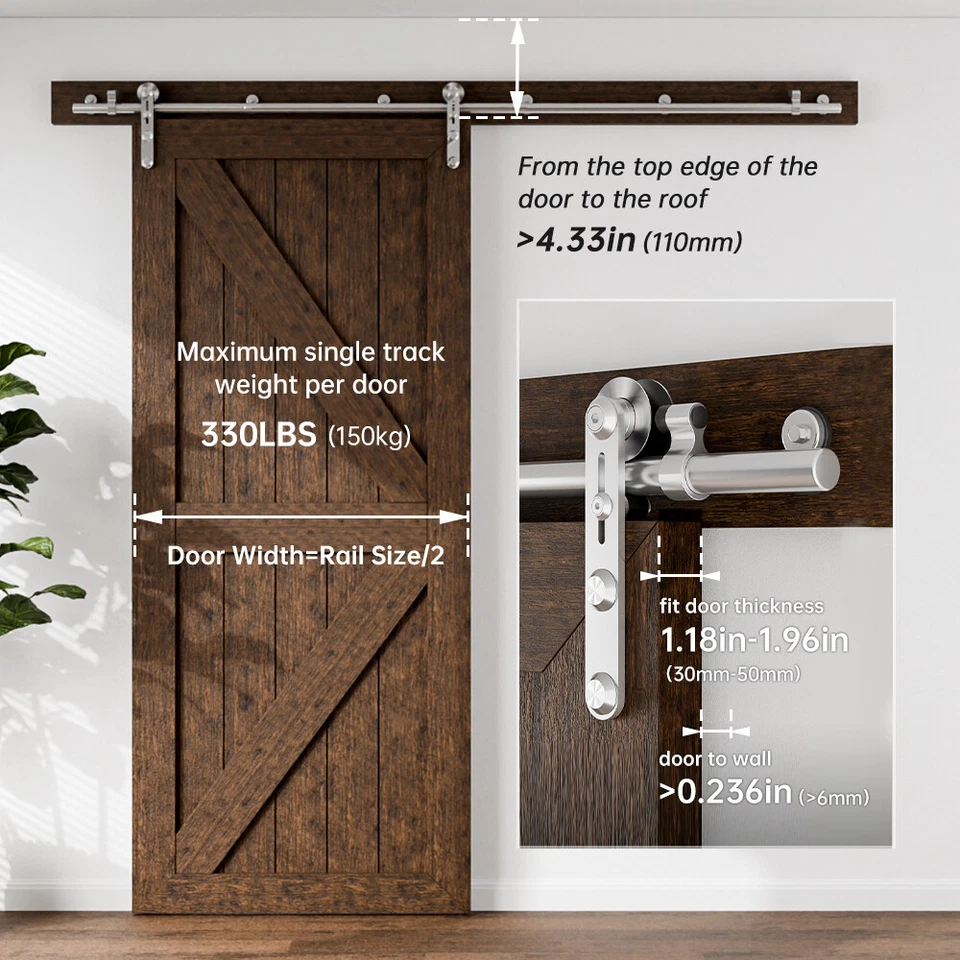 Kit de herrajes para puerta corredera de granero de acero inoxidable de 4 pies-20 pies para puerta simple/doble Foto 4 de 4