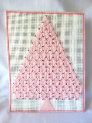 Mid-Century Modern CHRISTMAS Hand Made Punchwork Yarn PINK TREE Decoration