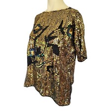 vintage gold sequin shirt disco loose silk india funky gold sequence blouse