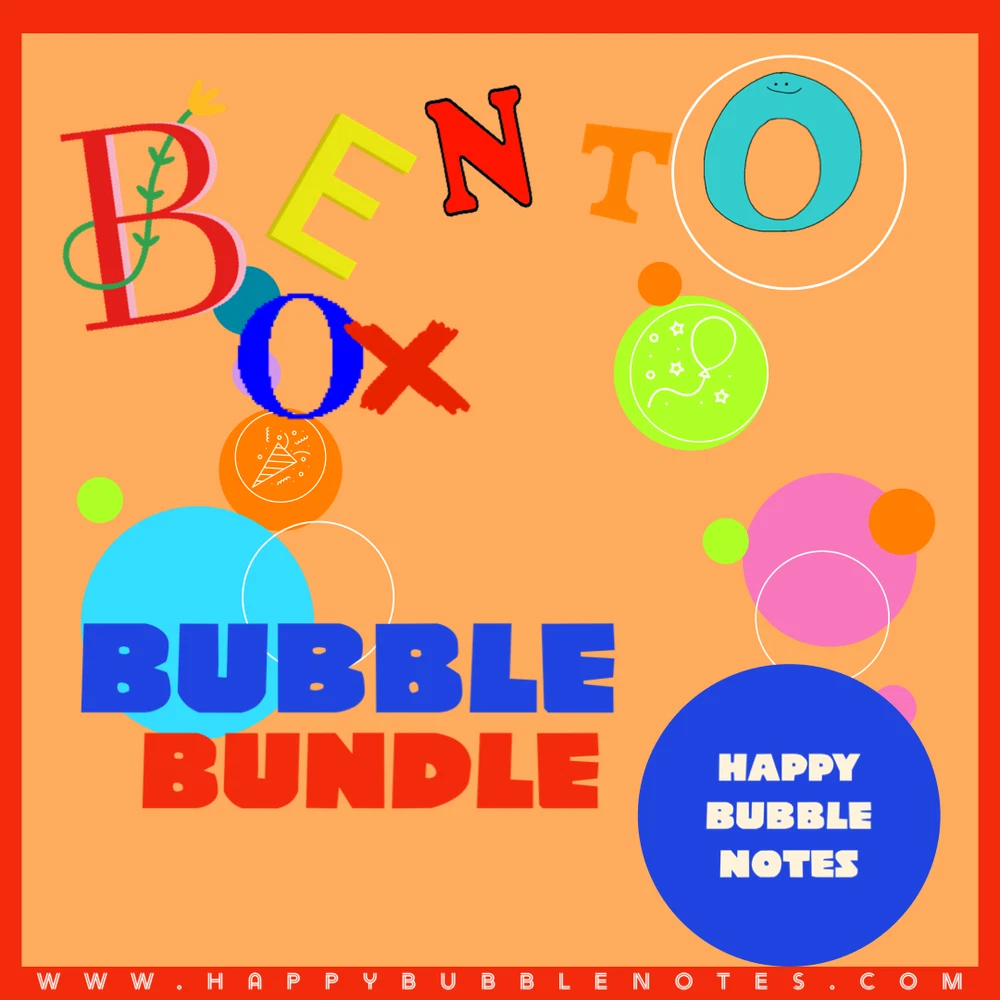 BENTO BOX BUBBLE BUNDLE w/ 30 Pc Lunchbox Happy Bubble Notes Kid Mantra Pk