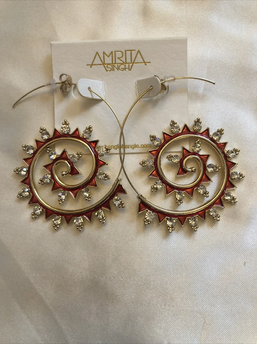 Amrita Singh Gold Tone Red Glamour Swirl Threader Earrings